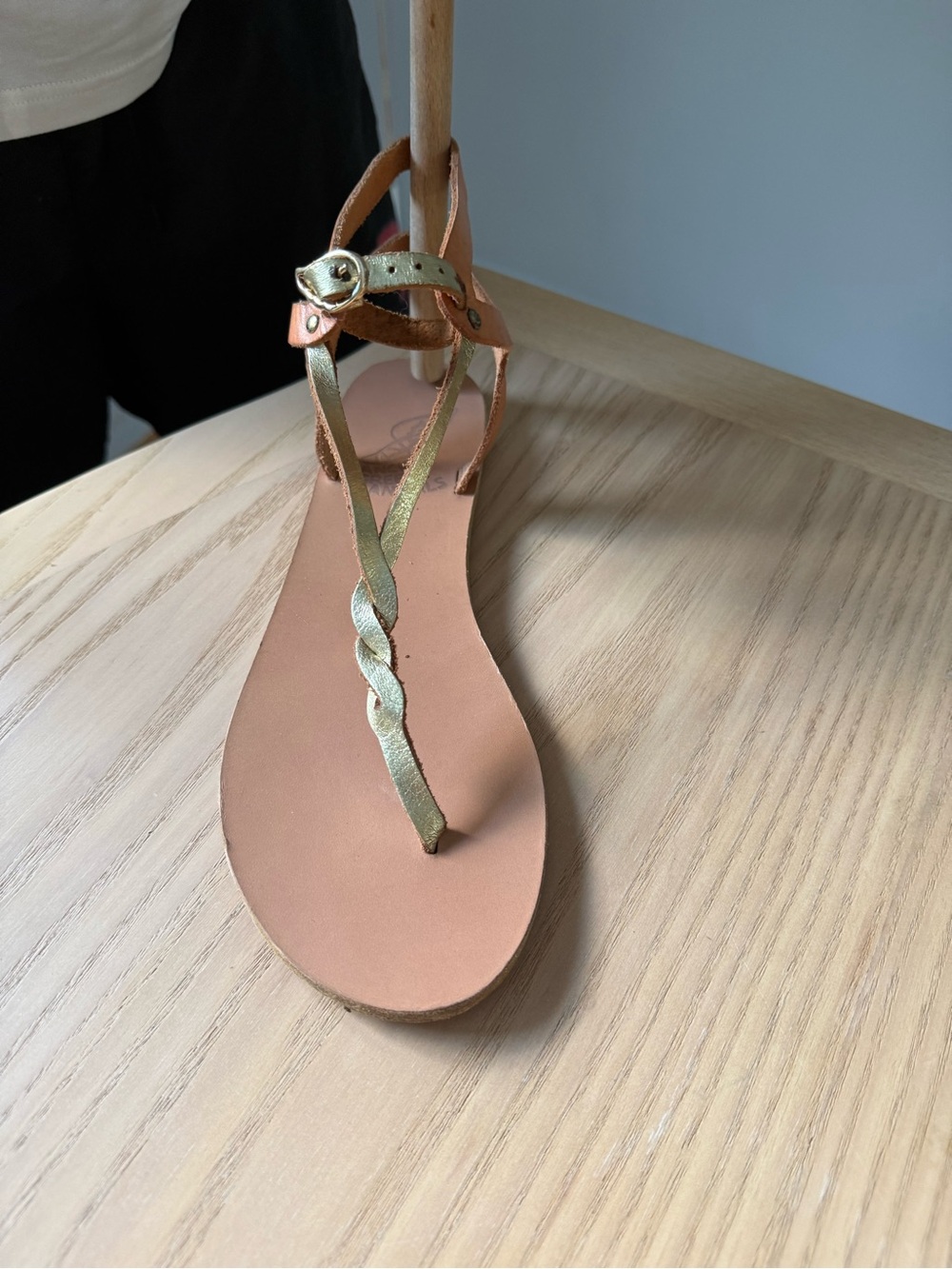 Ancient Greek Sandals Gold Braided T-Strap Leather Sandal